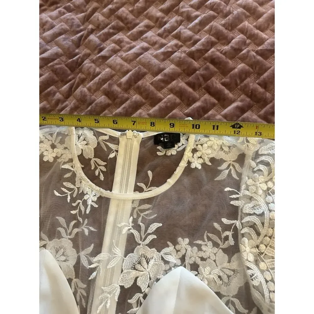 Revolve NBD Sz X-Small Ivory Picnic Day Embroidered Sheer Lace Mesh Short Romper
